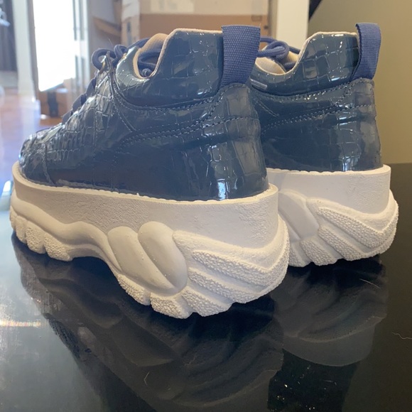 Platform Shoes Faux Crocodile Sneakers Blue Music Festival Style - Picture 2 of 8